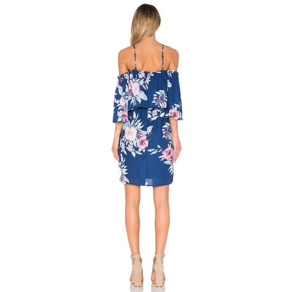 Yumi Kim Off Shoulder Floral Celine Mini Dress in Luxembourg Navy NWT- Small - Picture 2 of 4